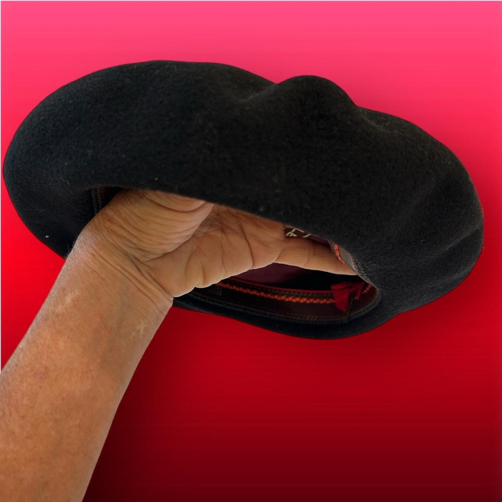 SOLD - Vintage French Beret, Splendid ‘Pure Laine’ Wool Impermeable, Black, Sz S - Picture 2 of 10